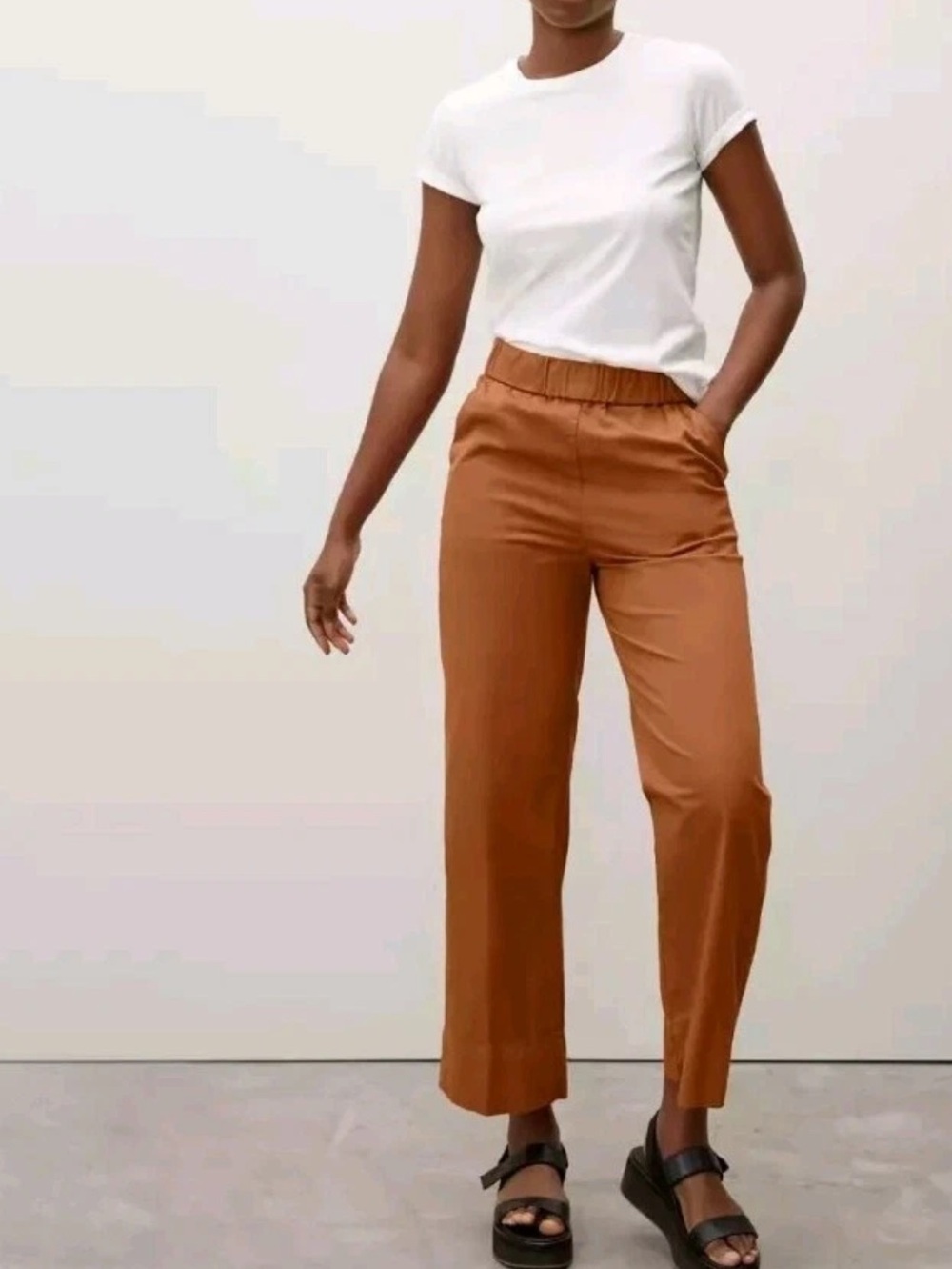 Everlane The Easy Pull On Pants High Rise Ankle Size 12 Honey Brownish orange